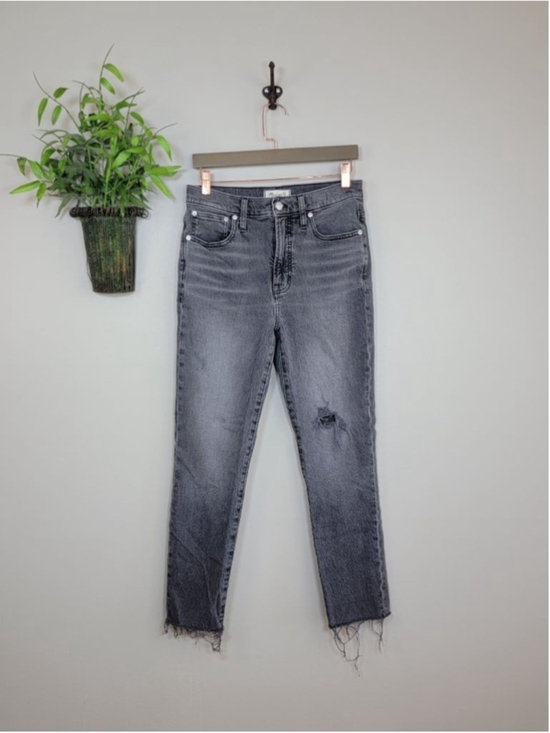Madewell Denim - Madewell 27 Perfect Vintage Jeans Knee Rip High Rise Raw Hem Cosner Black Gray